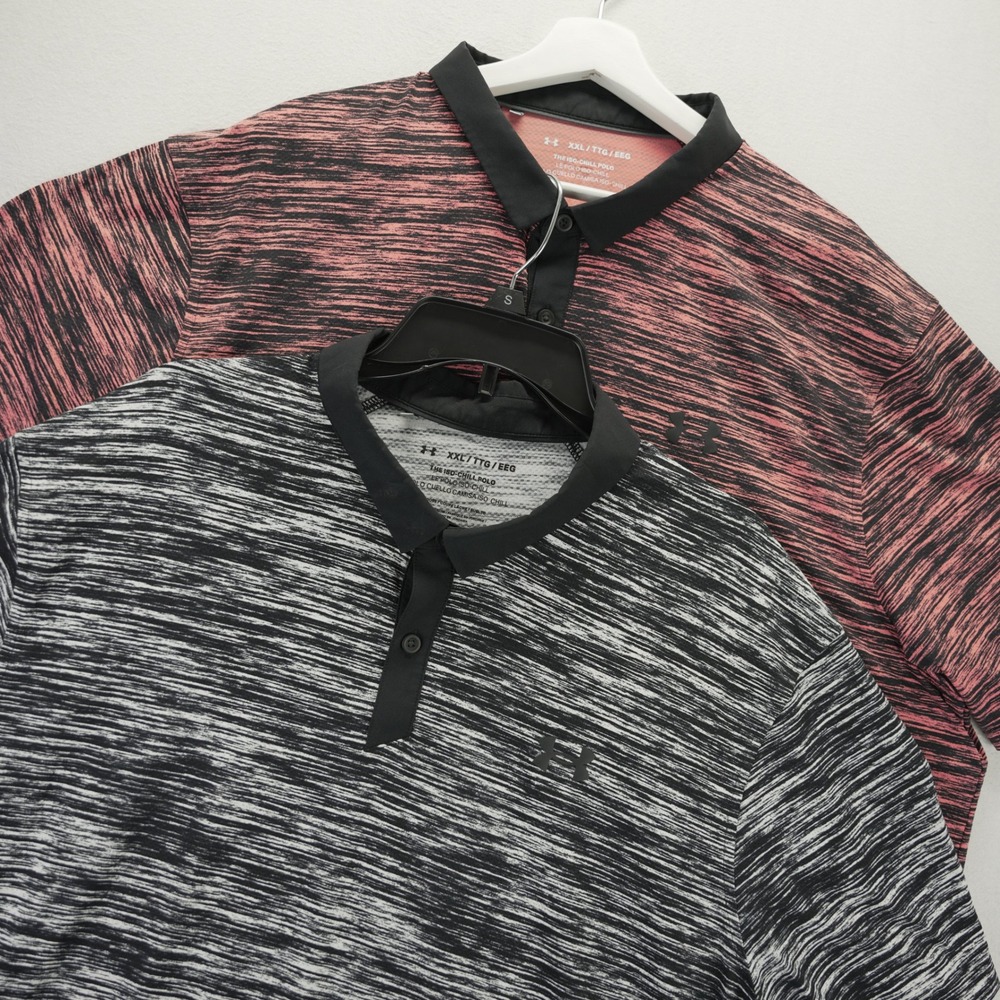Under Armour XXL Iso-Chill Polo Shirt Lot of 2 Pink Black Space Golf Activewear